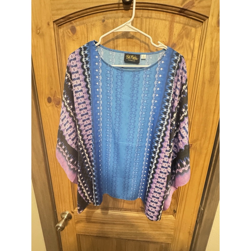 Bob‎ Mackie Tribal Print Woven Caftan Top Women's Periwinkle Size S